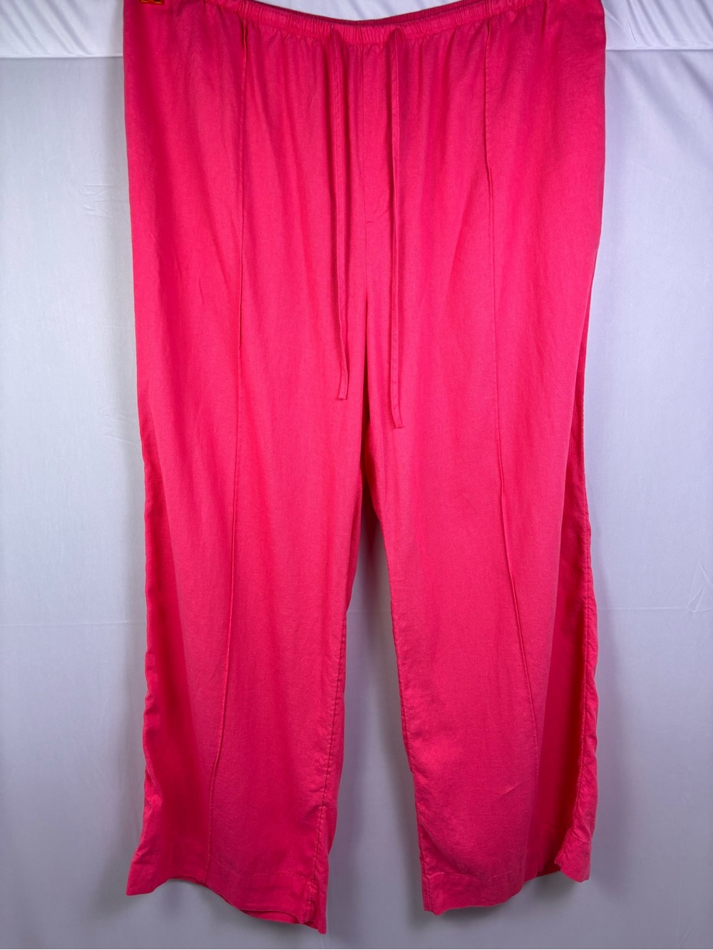 A New Day Womens 1X Plus Pink Solid Flat Front Drawstring Pants Pockets